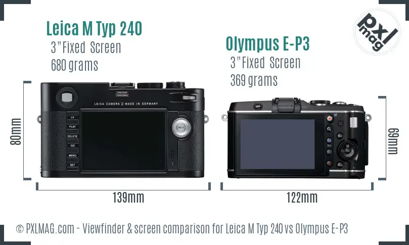Leica M Typ 240 vs Olympus E-P3 Screen and Viewfinder comparison