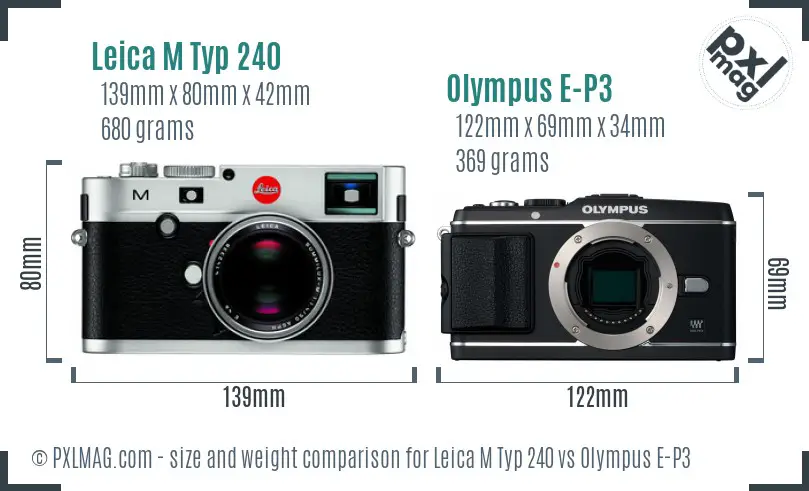 Leica M Typ 240 vs Olympus E-P3 size comparison
