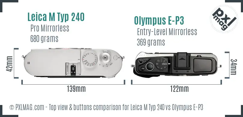 Leica M Typ 240 vs Olympus E-P3 top view buttons comparison