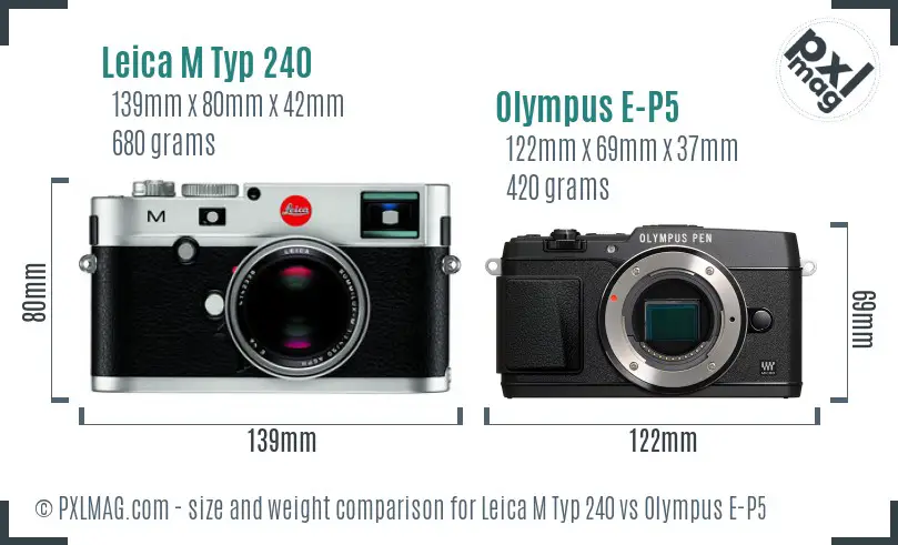 Leica M Typ 240 vs Olympus E-P5 size comparison