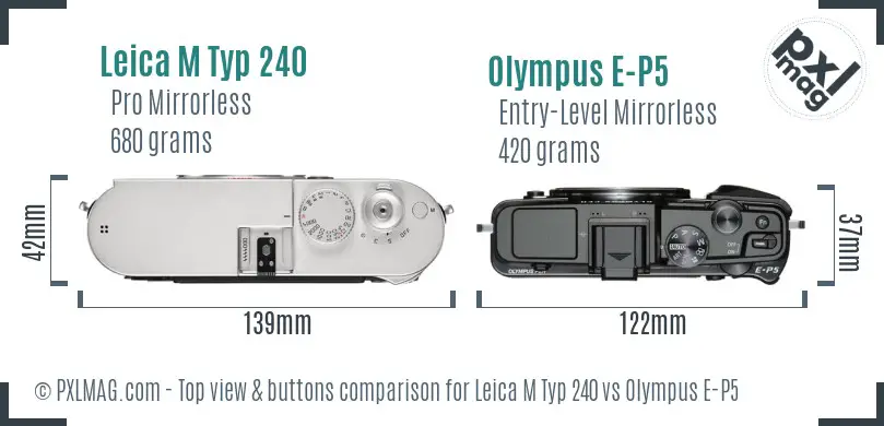 Leica M Typ 240 vs Olympus E-P5 top view buttons comparison