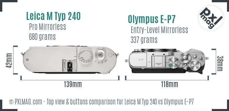 Leica M Typ 240 vs Olympus E-P7 top view buttons comparison