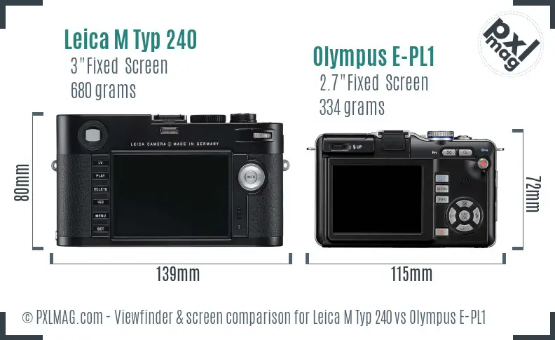 Leica M Typ 240 vs Olympus E-PL1 Screen and Viewfinder comparison