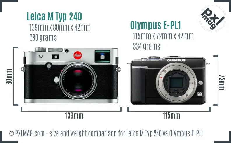 Leica M Typ 240 vs Olympus E-PL1 size comparison