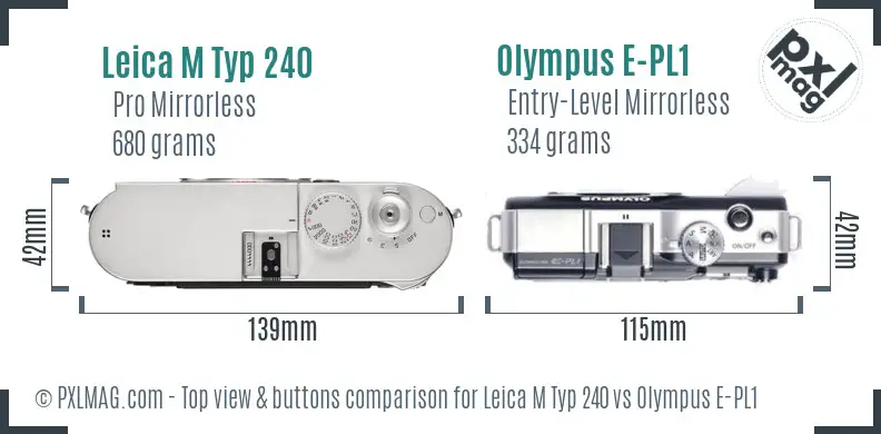 Leica M Typ 240 vs Olympus E-PL1 top view buttons comparison