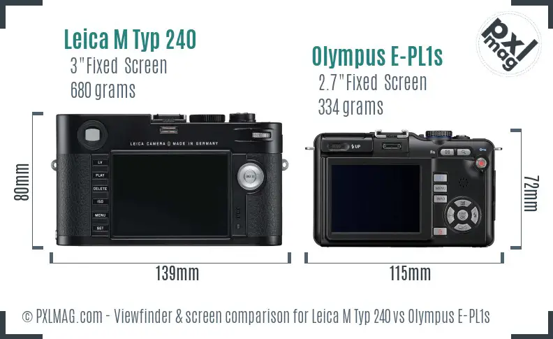 Leica M Typ 240 vs Olympus E-PL1s Screen and Viewfinder comparison