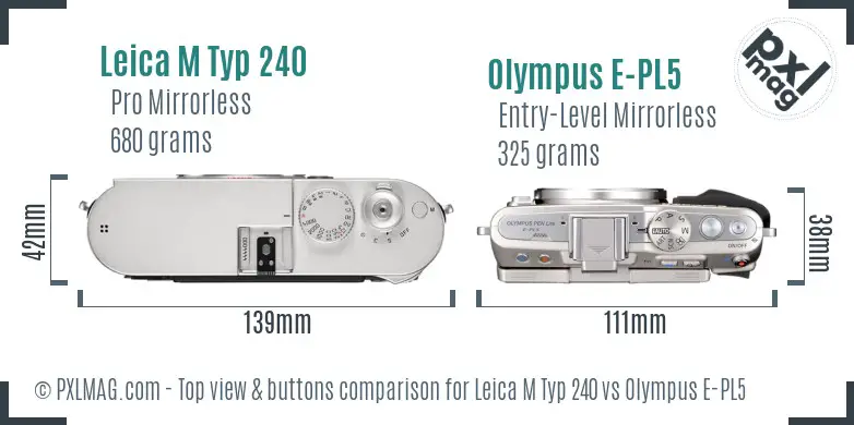 Leica M Typ 240 vs Olympus E-PL5 top view buttons comparison