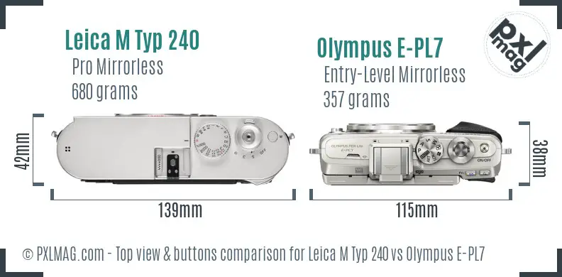 Leica M Typ 240 vs Olympus E-PL7 top view buttons comparison