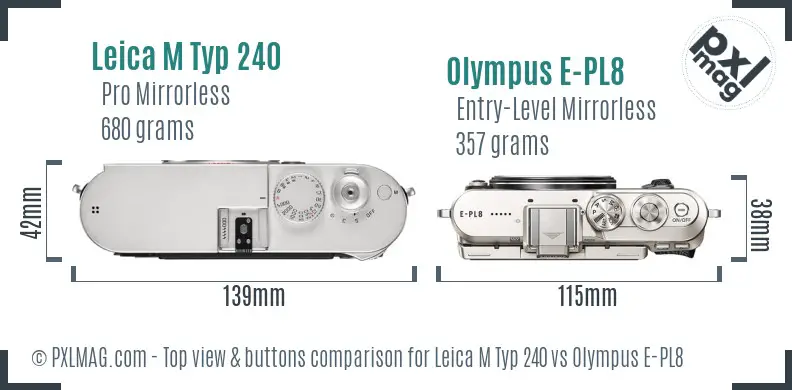 Leica M Typ 240 vs Olympus E-PL8 top view buttons comparison Leica M Typ 240 vs Olympus E-PL8 top view buttons comparison