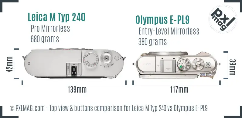 Leica M Typ 240 vs Olympus E-PL9 top view buttons comparison