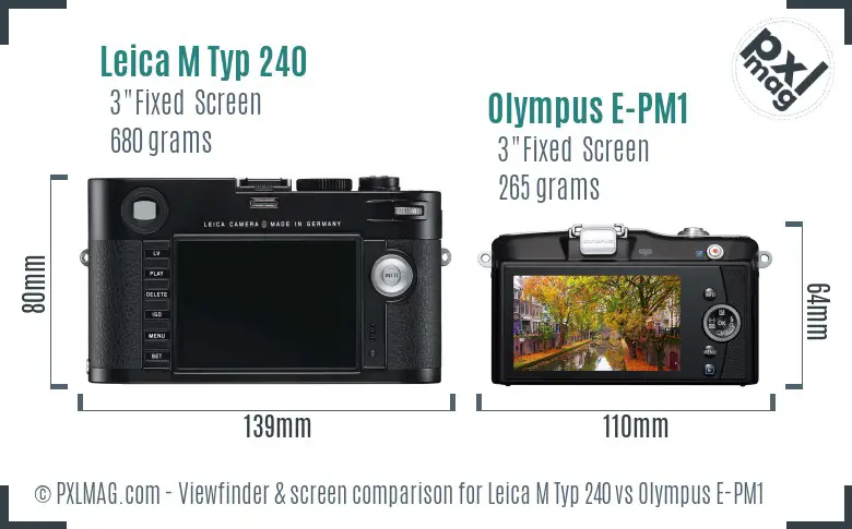 Leica M Typ 240 vs Olympus E-PM1 Screen and Viewfinder comparison