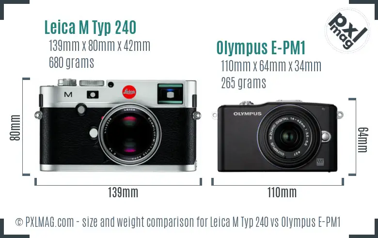 Leica M Typ 240 vs Olympus E-PM1 size comparison