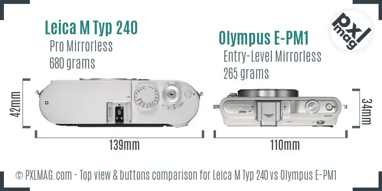 Leica M Typ 240 vs Olympus E-PM1 top view buttons comparison