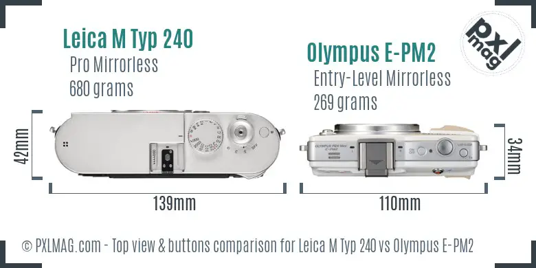 Leica M Typ 240 vs Olympus E-PM2 top view buttons comparison