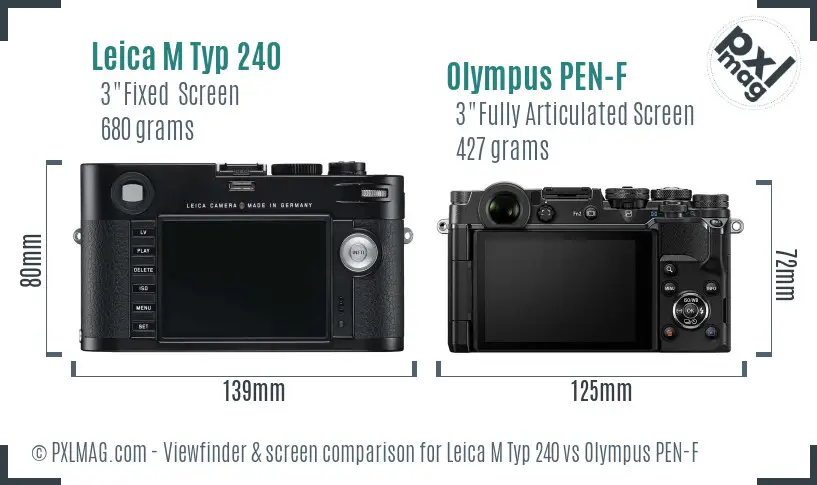Leica M Typ 240 vs Olympus PEN-F Screen and Viewfinder comparison