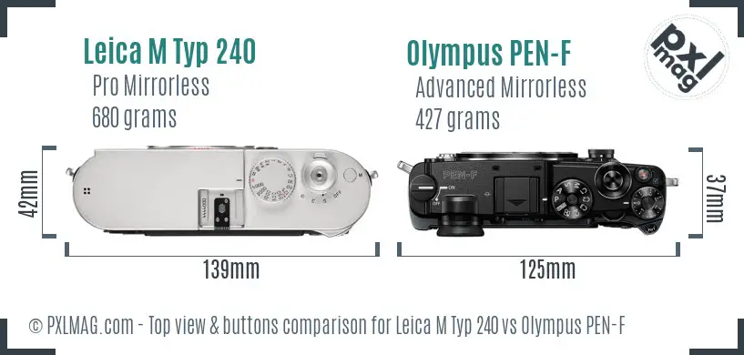 Leica M Typ 240 vs Olympus PEN-F top view buttons comparison
