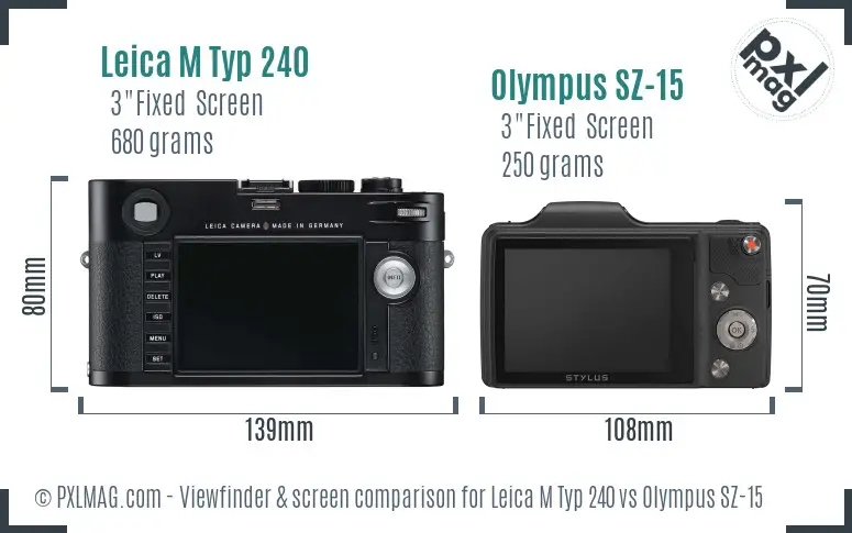 Leica M Typ 240 vs Olympus SZ-15 Screen and Viewfinder comparison