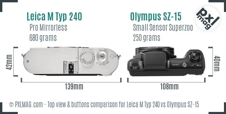 Leica M Typ 240 vs Olympus SZ-15 top view buttons comparison