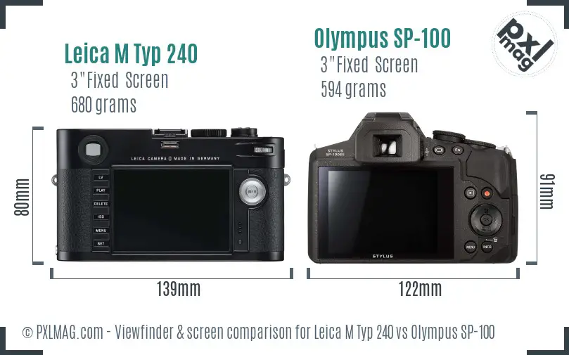 Leica M Typ 240 vs Olympus SP-100 Screen and Viewfinder comparison