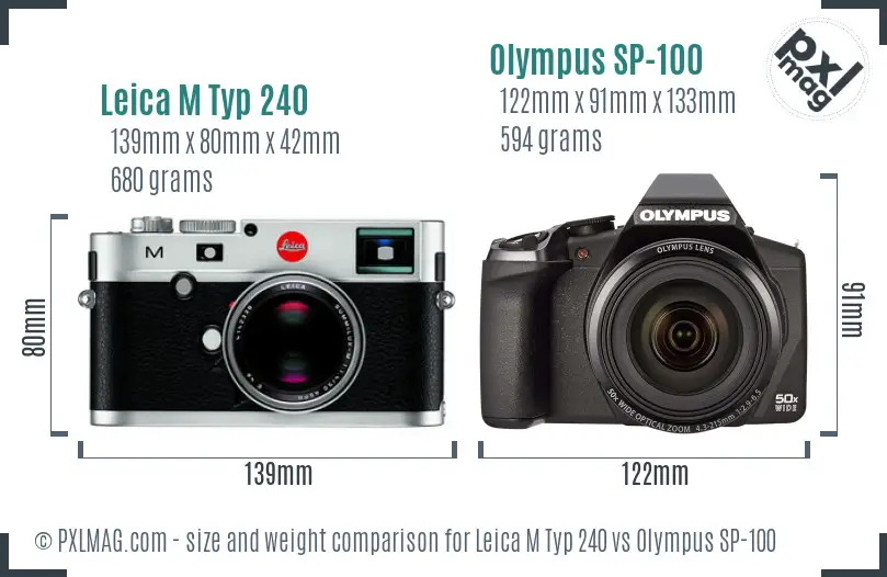 Leica M Typ 240 vs Olympus SP-100 size comparison