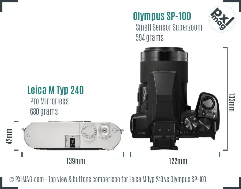 Leica M Typ 240 vs Olympus SP-100 top view buttons comparison