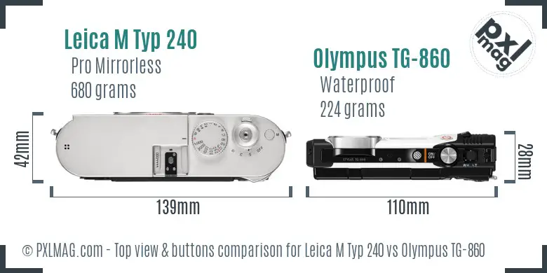 Leica M Typ 240 vs Olympus TG-860 top view buttons comparison Leica M Typ 240 vs Olympus TG-860 top view buttons comparison