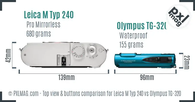 Leica M Typ 240 vs Olympus TG-320 top view buttons comparison