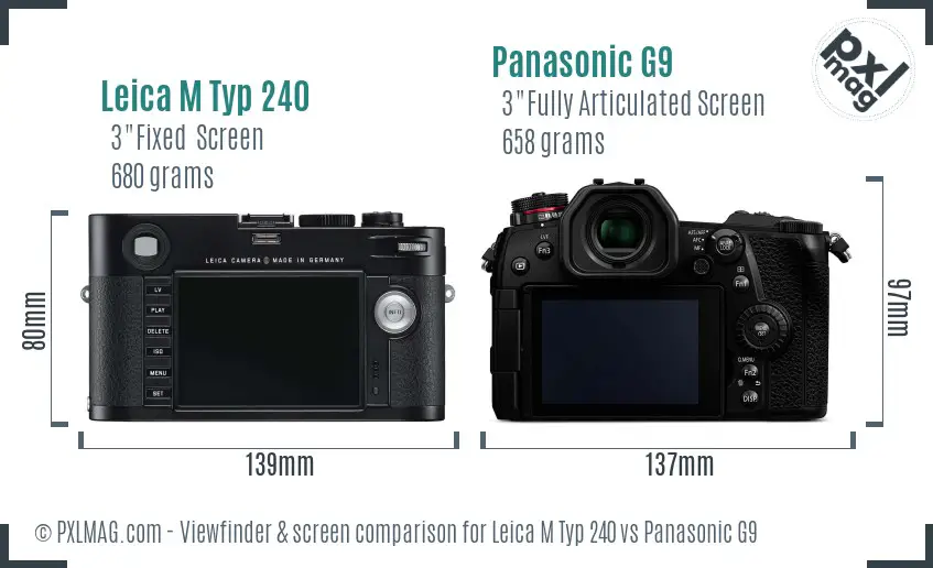 Leica M Typ 240 vs Panasonic G9 Screen and Viewfinder comparison