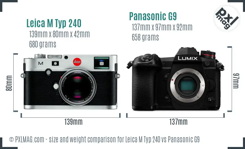 Leica M Typ 240 vs Panasonic G9 size comparison