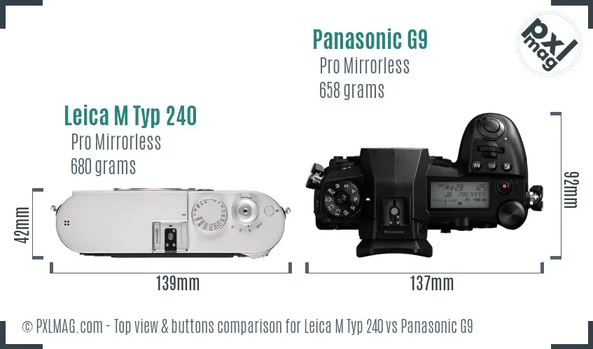 Leica M Typ 240 vs Panasonic G9 top view buttons comparison