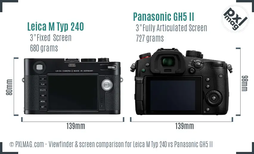 Leica M Typ 240 vs Panasonic GH5 II Screen and Viewfinder comparison
