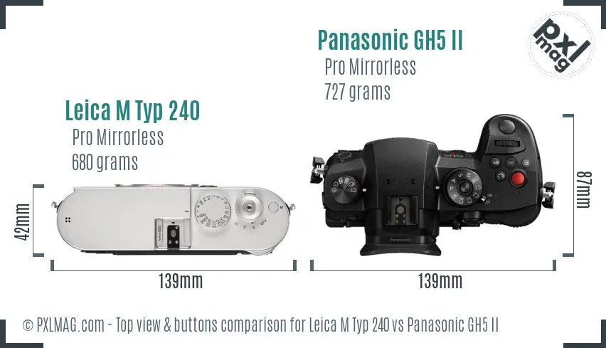 Leica M Typ 240 vs Panasonic GH5 II top view buttons comparison