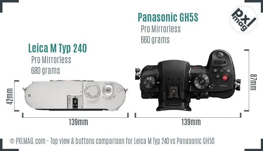 Leica M Typ 240 vs Panasonic GH5S top view buttons comparison