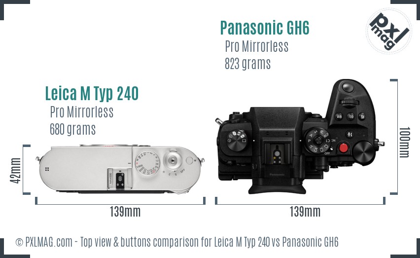 Leica M Typ 240 vs Panasonic GH6 top view buttons comparison