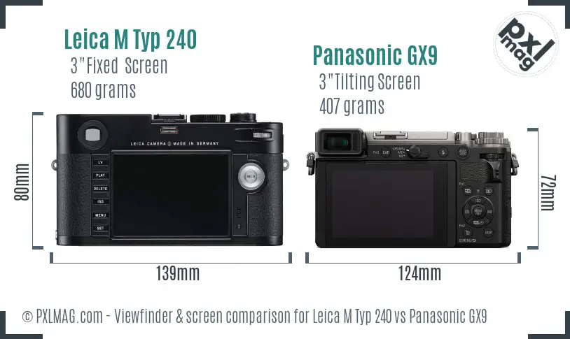Leica M Typ 240 vs Panasonic GX9 Screen and Viewfinder comparison