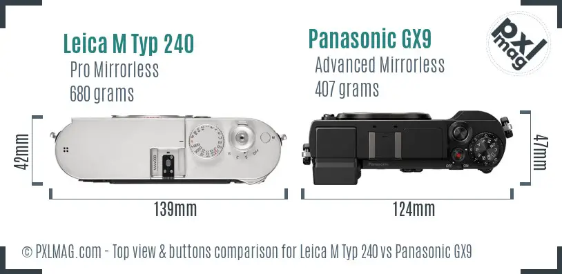 Leica M Typ 240 vs Panasonic GX9 top view buttons comparison