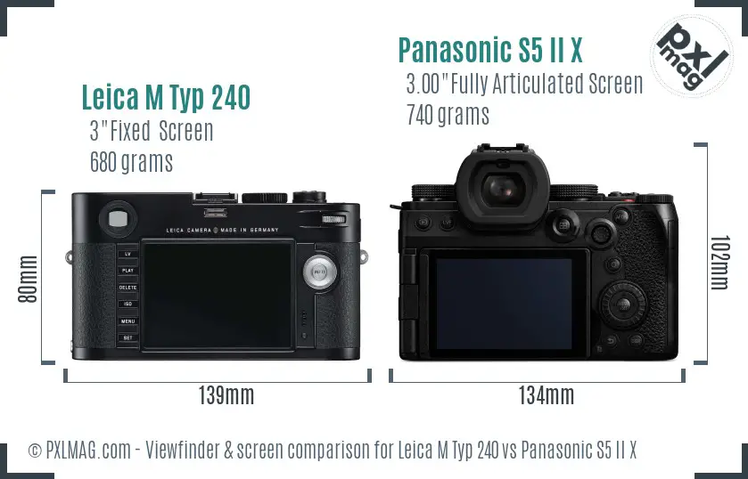 Leica M Typ 240 vs Panasonic S5 II X Screen and Viewfinder comparison