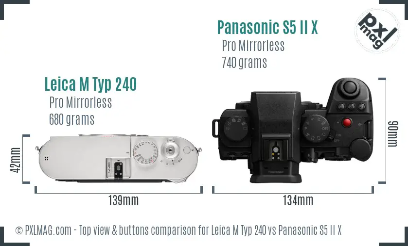 Leica M Typ 240 vs Panasonic S5 II X top view buttons comparison