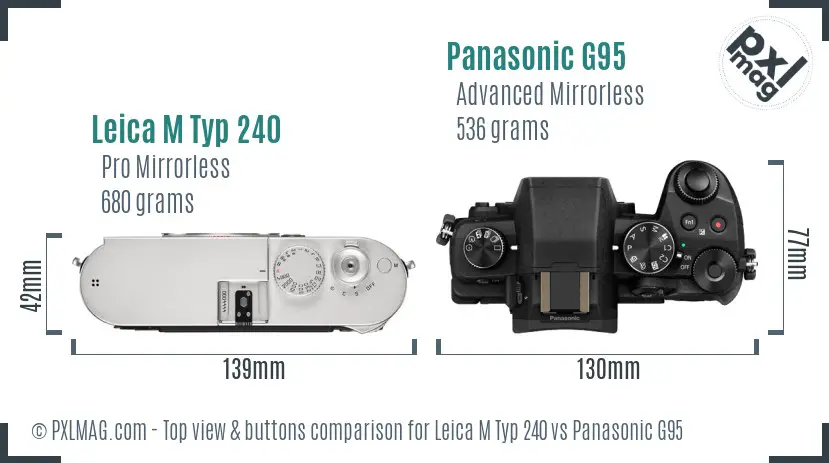 Leica M Typ 240 vs Panasonic G95 top view buttons comparison