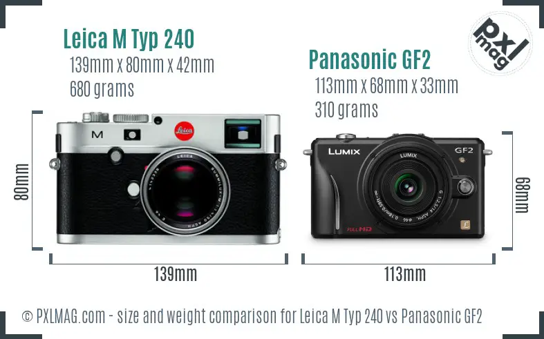 Leica M Typ 240 vs Panasonic GF2 size comparison