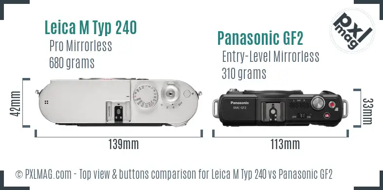 Leica M Typ 240 vs Panasonic GF2 top view buttons comparison