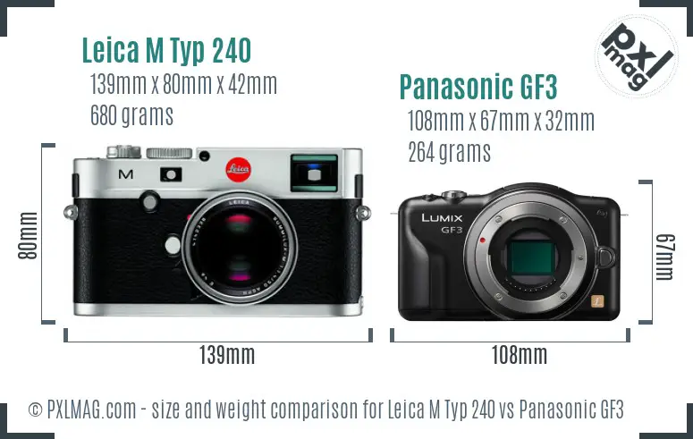 Leica M Typ 240 vs Panasonic GF3 size comparison
