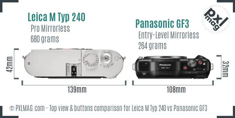 Leica M Typ 240 vs Panasonic GF3 top view buttons comparison