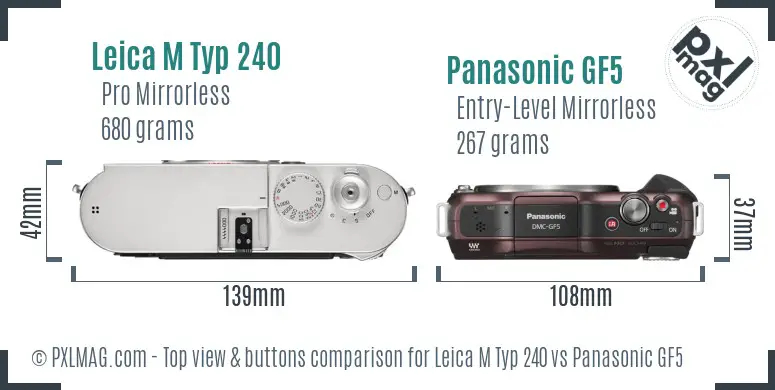 Leica M Typ 240 vs Panasonic GF5 top view buttons comparison