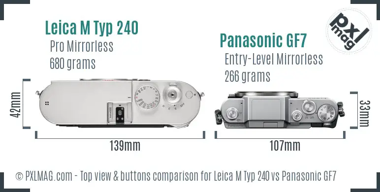 Leica M Typ 240 vs Panasonic GF7 top view buttons comparison