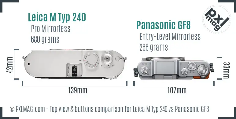 Leica M Typ 240 vs Panasonic GF8 top view buttons comparison