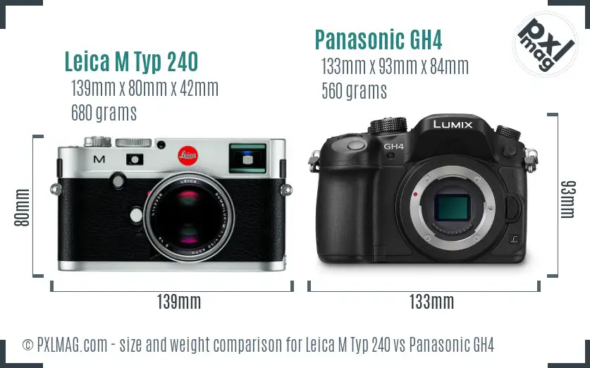 Leica M Typ 240 vs Panasonic GH4 size comparison