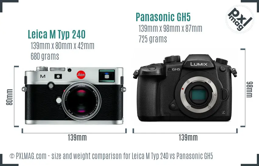 Leica M Typ 240 vs Panasonic GH5 size comparison