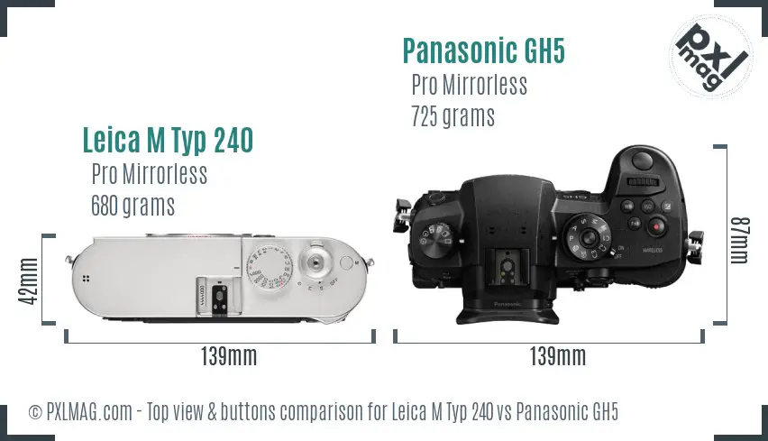 Leica M Typ 240 vs Panasonic GH5 top view buttons comparison