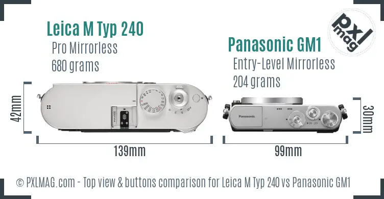 Leica M Typ 240 vs Panasonic GM1 top view buttons comparison
